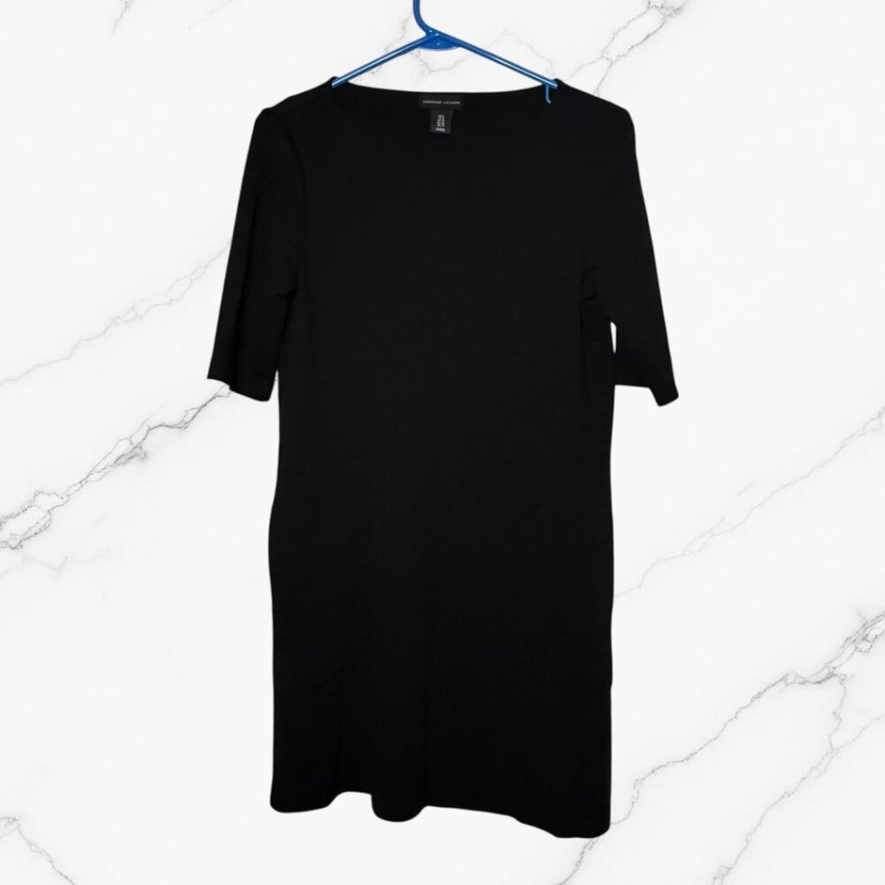 Adrienne Vittadini Black Ponte Half Sleeve Sheath Dress w/ Pockets size 6